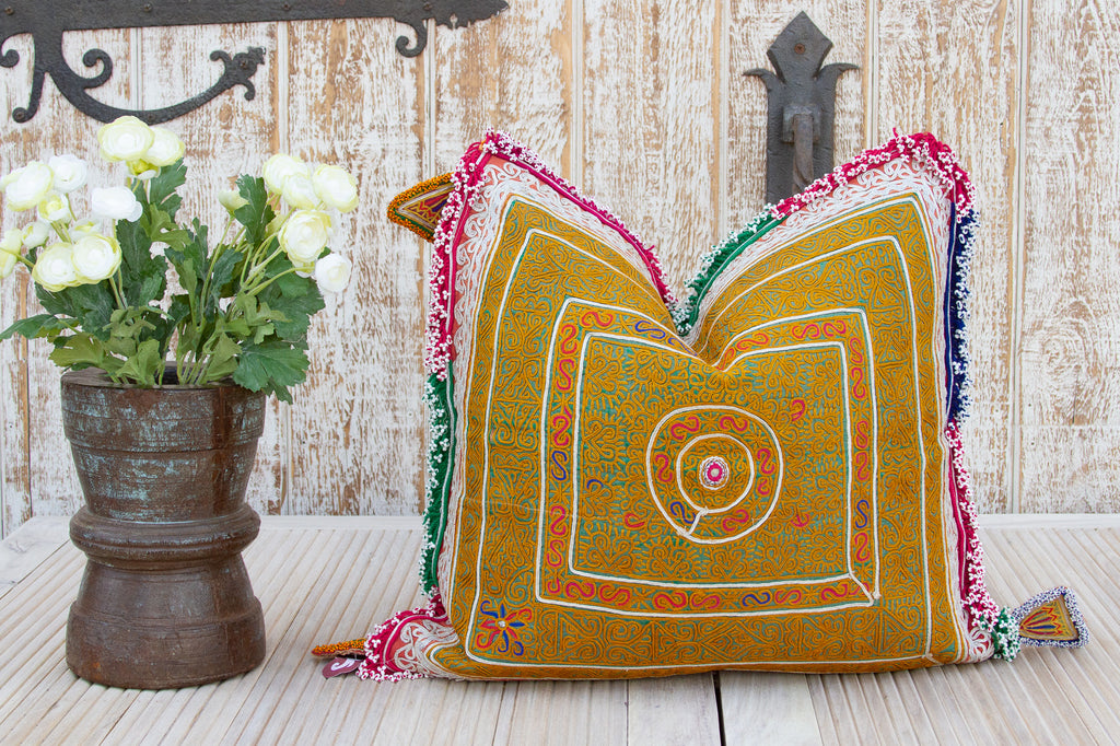 Pari Thar Silk Embroidered Antique Pillow (Trade)