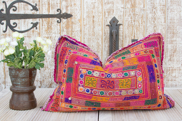 Saanvi Thar Silk Embroidered Antique Pillow