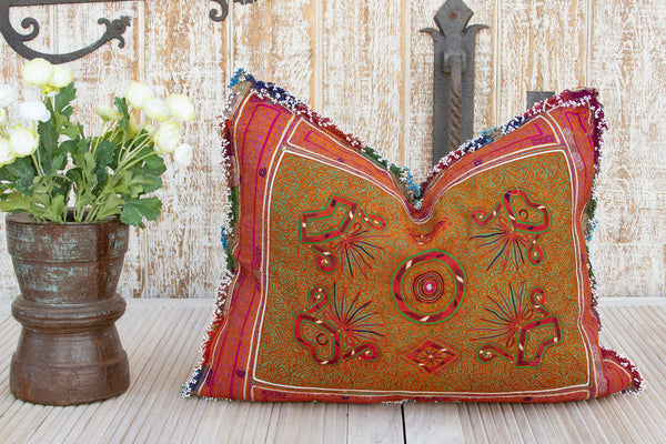 Suhani Thar Silk Embroidered Antique Pillow