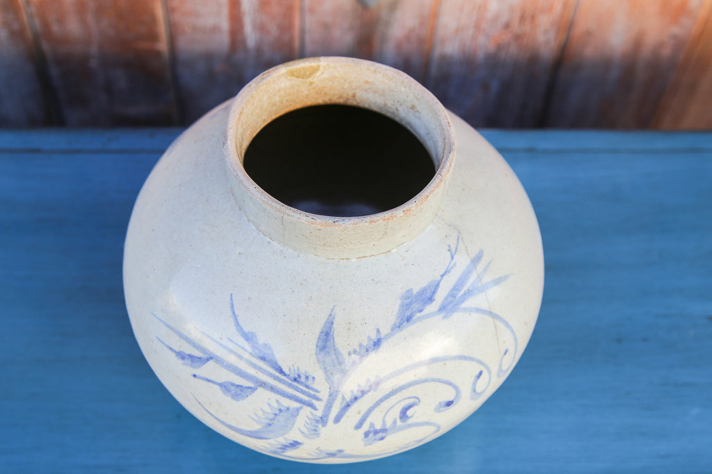 Asian Blue and White Glazed Pot