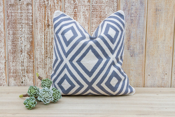 Gray & White Diamond Wool Embroidered Throw Pillow Cover
