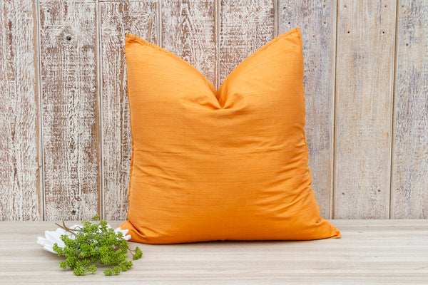 Orange Large Square Indian Silk Pillow Cover