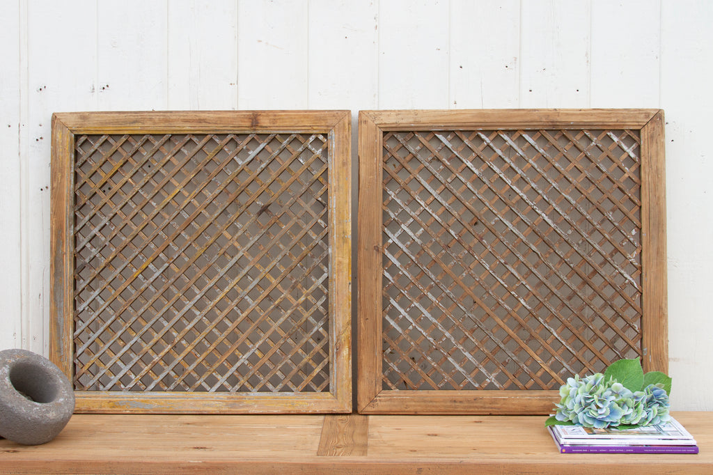 Pair of Antique Wooden Lattice Panel