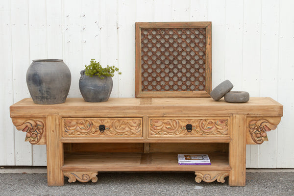 Long Rustic Folk Carved Console