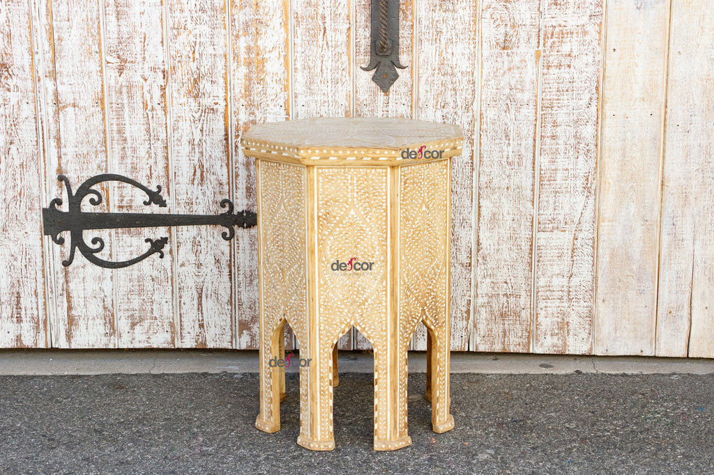 Enchanting Bleached Tall Inlaid End Table