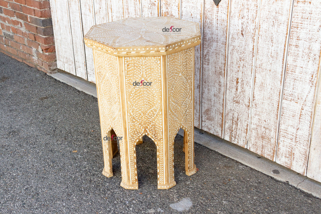 Enchanting Bleached Tall Inlaid End Table