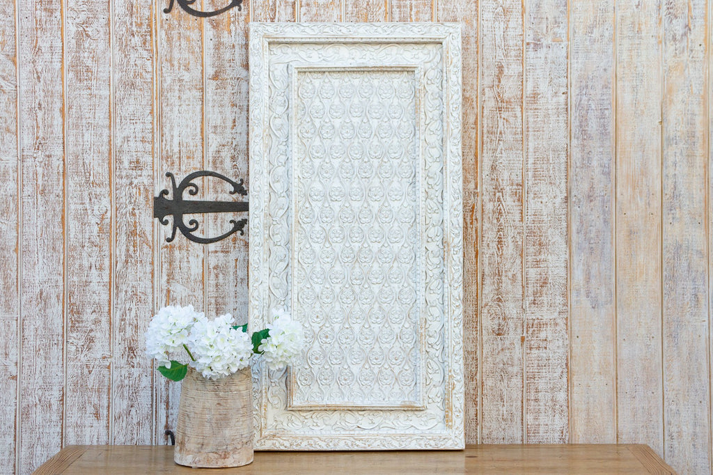 Exquisite Finely Carved Whitewash Wall Panel (Trade)