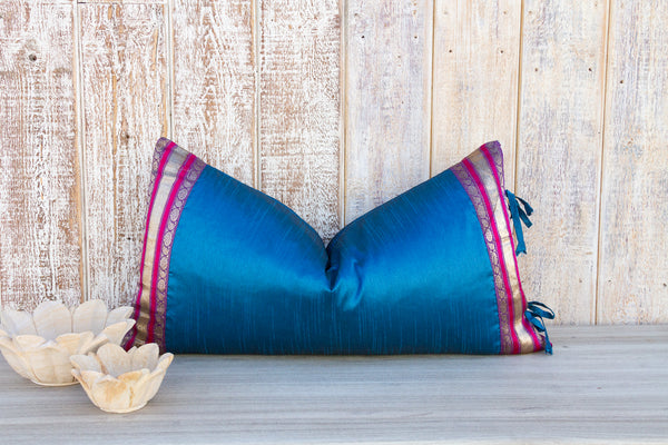 Naivy Large Festive Indian Silk Queen Lumbar Pillow Cover