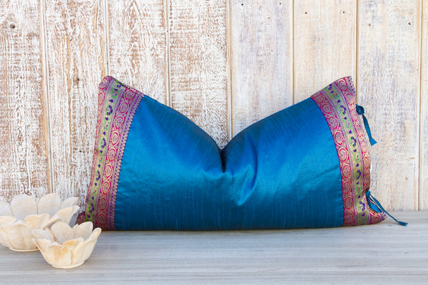 Jazlin Large Festive Indian Silk Queen Lumbar Pillow Cover