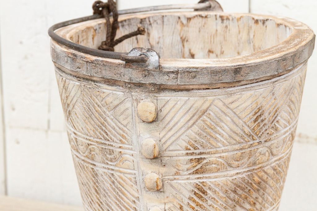 Vintage Himachal Carved Bucket