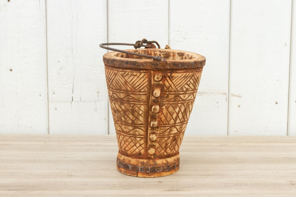 Indian Himachal Carved Bucket (Trade)
