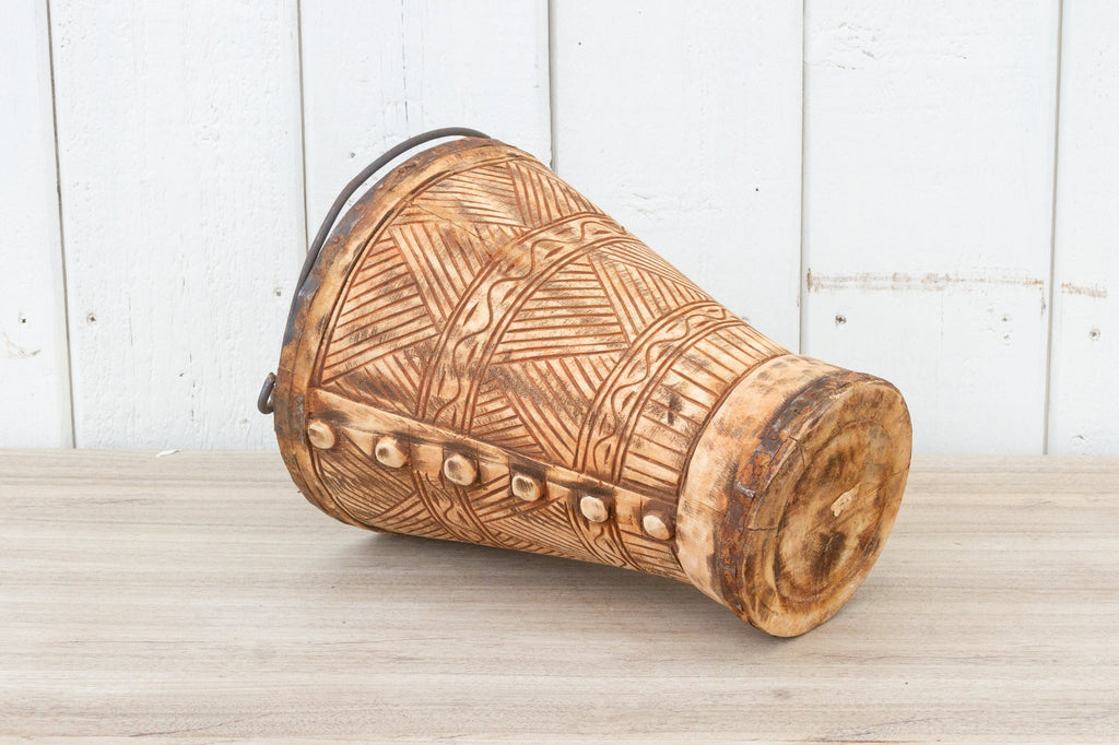 Old Himachal Carved Bucket (Trade)