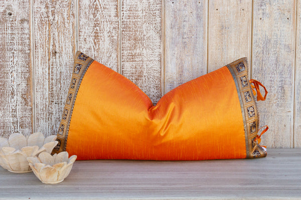 Narangi Large Festive Indian Silk Queen Lumbar Pillow Cover