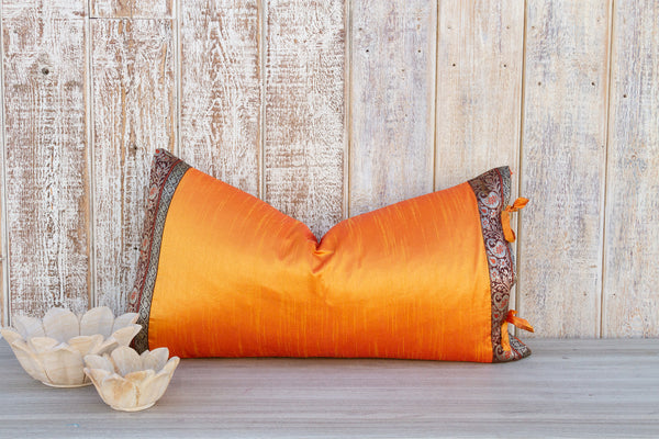 Clementine Large Festive Indian Silk Queen Lumbar Pillow Cover