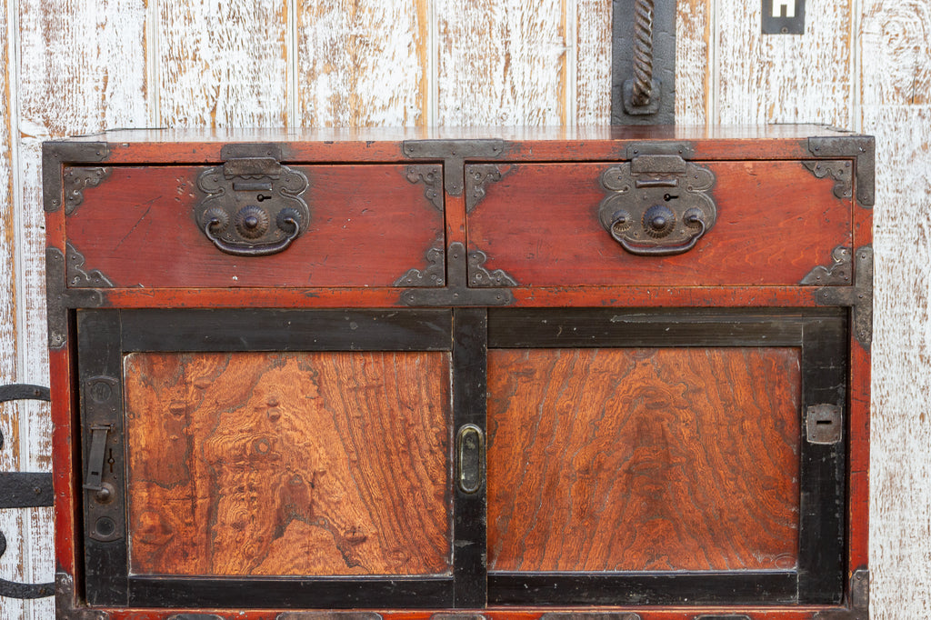 Antique Iron Bound Japanese Tansu Cabinet