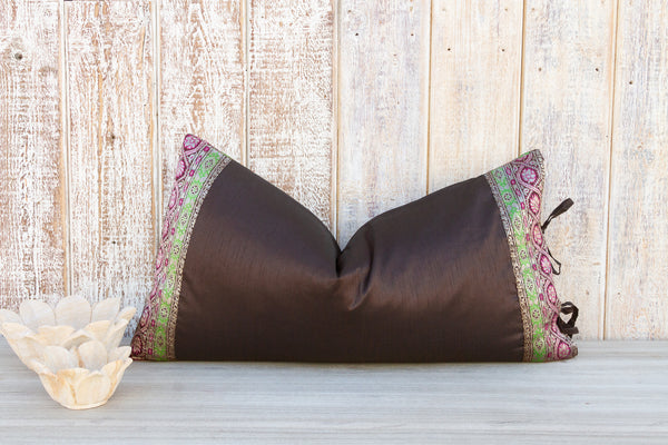 Anisha Large Festive Indian Silk Queen Lumbar Pillow Cover