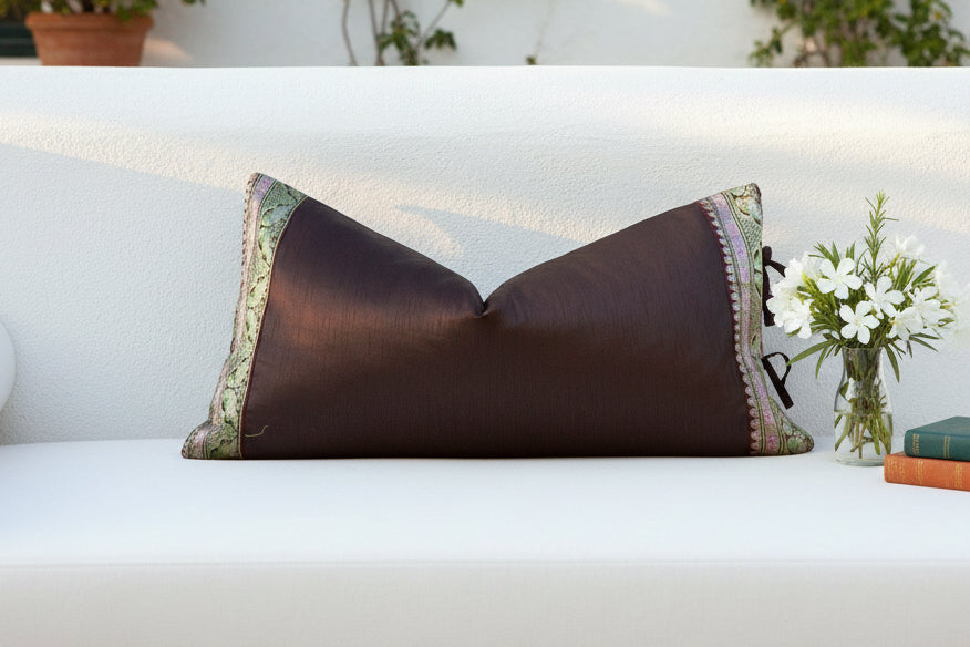 Shanu Large Festive Indian Silk Queen Lumbar Pillow Cover