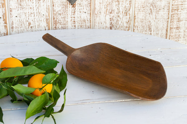 Large Hand-Carved Wooden Grain Scoop