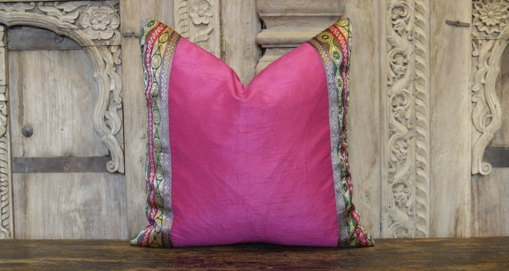 Small Flower Chain Pink Heritage Silk Pillow (Trade)