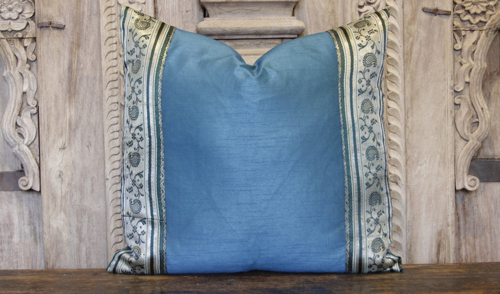 Small Paisley Blue Heritage Silk Pillow (Trade)