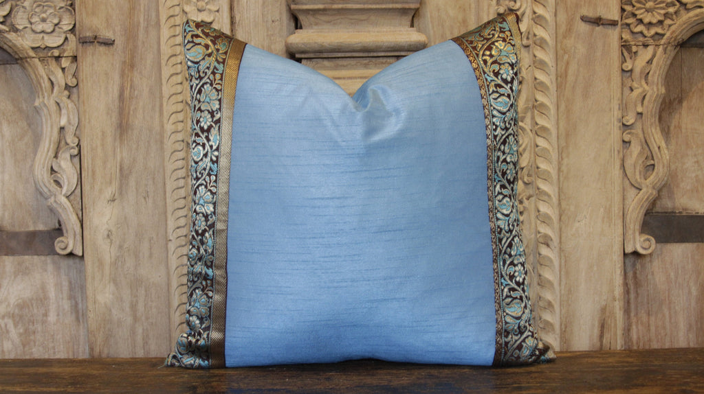 Small Floral Blue Heritage Silk Pillow (Trade)