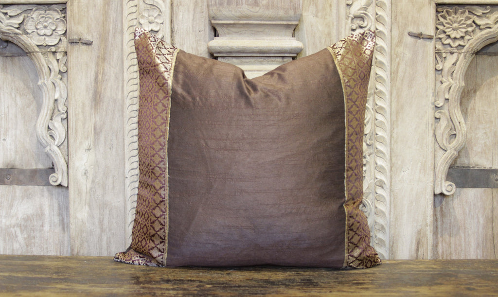 Small Elegant Brown Heritage Silk Pillow (Trade)