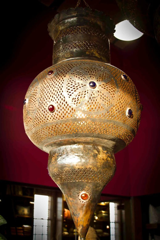 Aged pierced brass Moroccan lantern