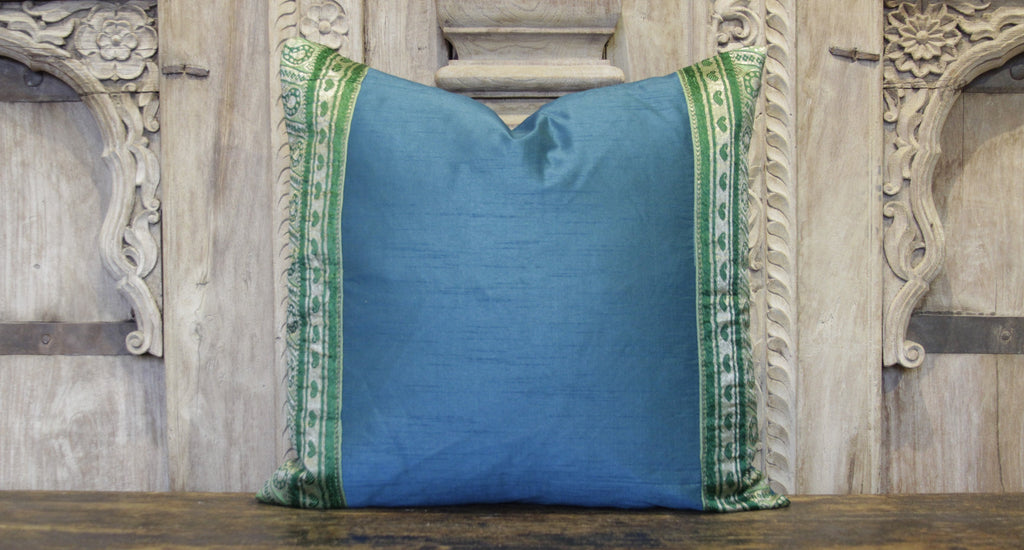 Small Vintage Lace Teal Heritage Silk Pillow (Trade)